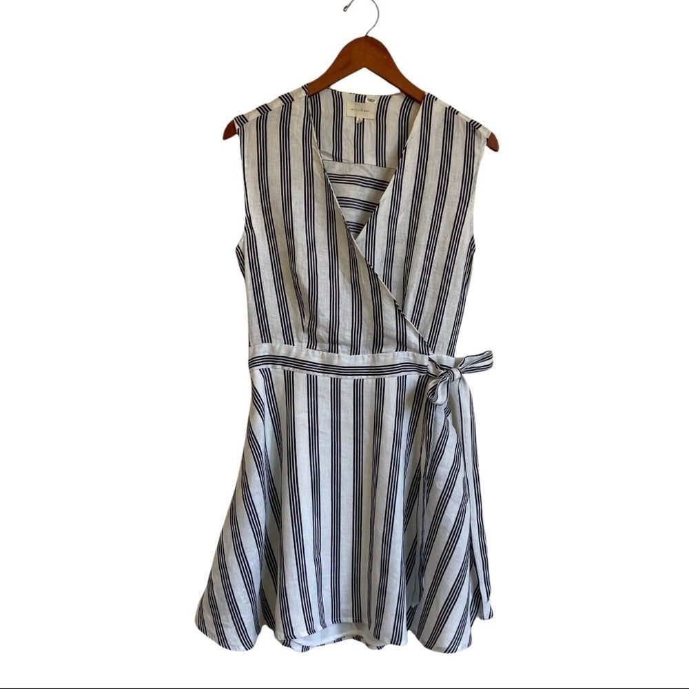 Mello‎ Day Faux Wrap Striped Linen Dress Size Small - Picture 2 of 11